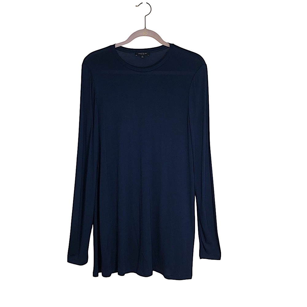 Lafayette 148 New York RN95135 Lightweight CrewNeck Long Sleeve Navy Tunic Top L
